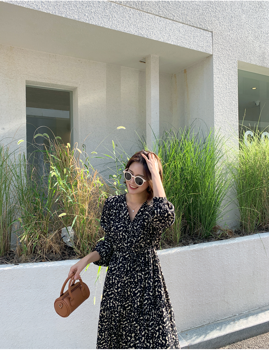 レオパードドローストリングロングワンピース | 優しい着心地の、感性