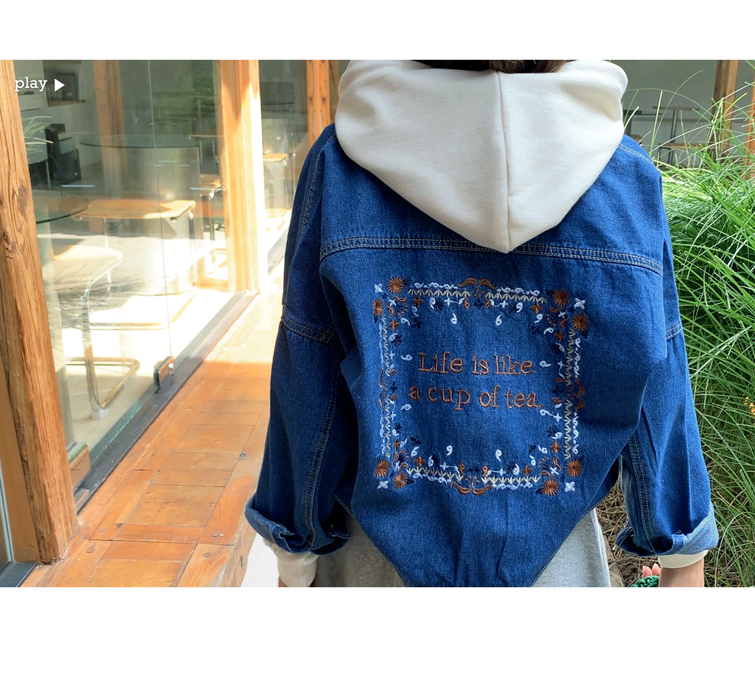 デニムジャケット バック刺繍 バックフラワー刺繍デニムジャケット 